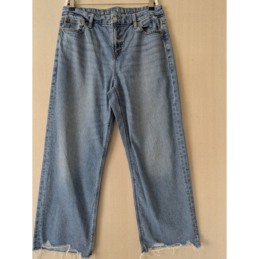 American Eagle Curvy Stovepipe Jeans Womens 10 Short Blue Raw Hem High Rise